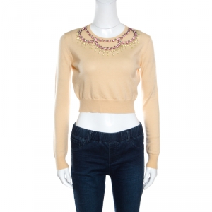 Miu Miu Beige Wool Embellished Cropped Sweater S