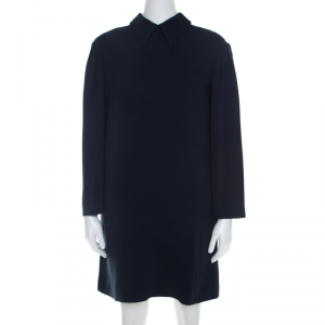 Miu Miu Navy Blue Crepe Long Sleeve Shift Dress S
