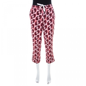 Miu Miu Pink Printed Silk Cropped Straight Leg Trousers XS