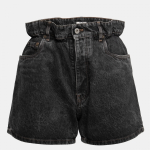 Miu Miu Dark Grey Distressed Denim High Waisted Shorts S