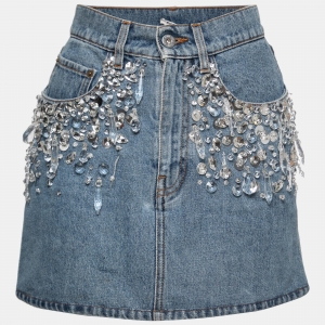 Miu Miu Blue Denim Crystal-Embellished Mini Skirt XS