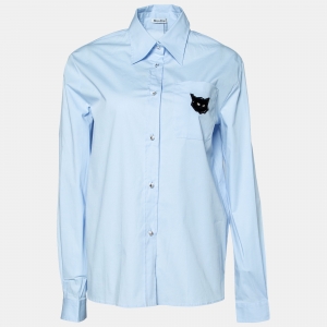 Miu Miu Blue Embellished Pocket Detail Button Front Shirt S