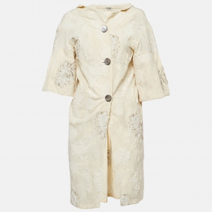Miu Miu Cream Textured Floral Jacquard Buttoned Mini Shirt Dress M