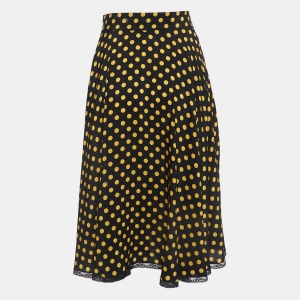 Miu Miu Black Dotted Silk Lace Trimmed Midi Skirt M