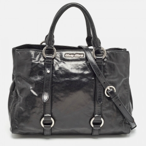 Pre Owned Miu Miu Black Vitello Shine Leather Tote