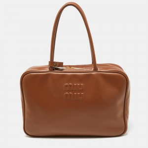 Miu Miu Brown Leather Zip Boston Bag