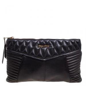 Miu Miu Black Quilted Leather Biker Zip Clutch