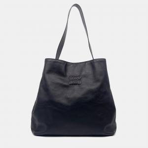 Miu Miu Black Leather Embossed Logo Shoulder Bag