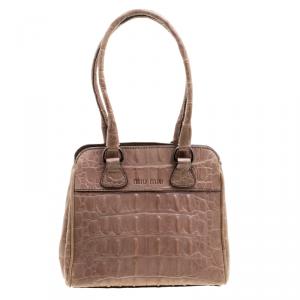 Miu Miu Beige Croc Horn Embossed Leather Tote