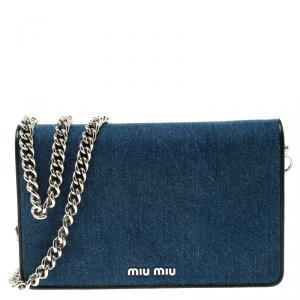 Miu Miu Blue Denim with Northern Raccoon Fur Charm Crossbody Bag