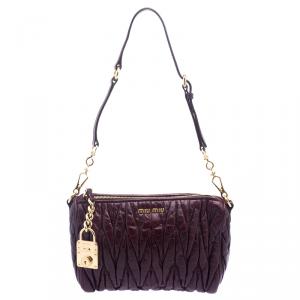 Miu Miu Burgundy Matelasse Vitello Lux Leather Shoulder Bag