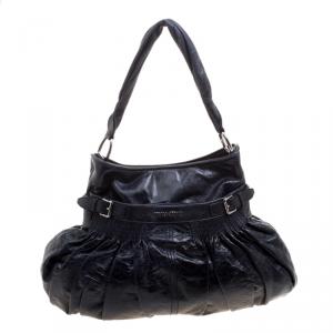 Miu Miu Dark Blue Distressed Leather Hobo