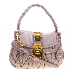Miu Miu Beige Matelasse Lux Leather Small Coffer Hobo