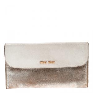 Miu Miu Bronze/White Leather Flap Wallet 