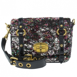 مملوكة مسبقًا Miu Miu Multicolor Sequin Embellished Leather Bag