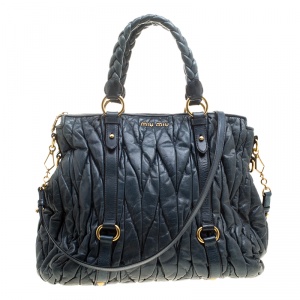 Miu Miu Blue Matelasse Leather Tote