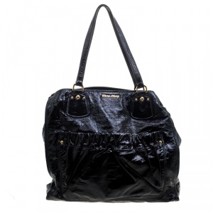 Miu Miu Black Patent Leather Front Pocket Tote