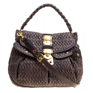 Miu Miu Choco Brown Matelasse Leather Coffer Hobo