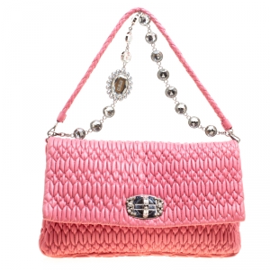 Miu Miu Pink Matelasse Nappa Leather Crystal Shoulder Bag