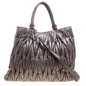 Miu Miu Dark Grey Glazed Matelasse Leather Tote