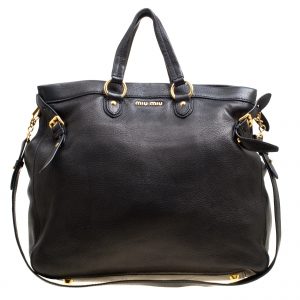 Miu Miu Black Deer Leather Tote
