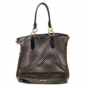 Miu Miu Black Perforated Leather Top Handle Bag