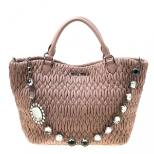 Miu Miu Pink Matelasse Nappa Leather Crystal Tote