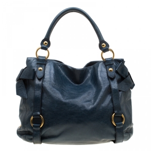 Miu Miu Blue Leather Bow Tote