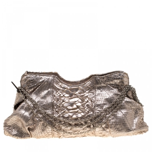 Zagliani Metallic Rose Gold Python Chain Shoulder Bag 
