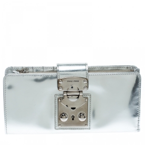 Miu Miu Silver Leather Key Lock Continental Wallet
