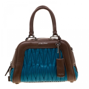 Miu Miu Blue/Brown Matelasse Leather RL107C Satchel