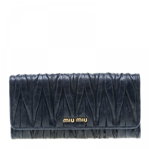 Miu Miu Navy Blue Matelasse Leather Continental Wallet
