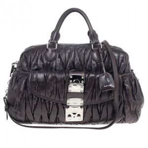 Miu Miu Graphite Matelasse Leather Tote