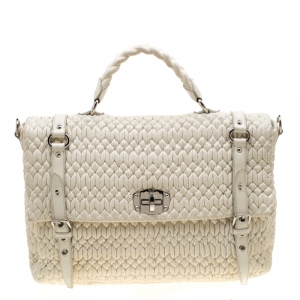 Miu Miu White Matelasse Leather Turn Lock Tote