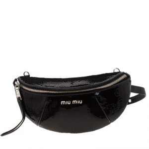 Miu Miu Black Sequins Leather Belt-Bag 