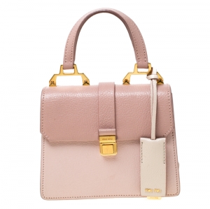 Miu Miu Pink/White leather Mini Madras Top Handle Bag 