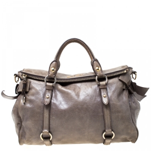 Miu Miu Olive Green Vitello Lux Leather Bow Satchel