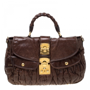 Miu Miu Dark Brown Matelasse Lux Leather Coffer Hobo
