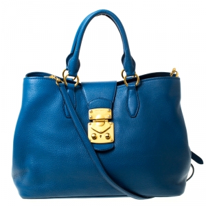 Miu Miu Blue Pebbled Leather Convertible Tote