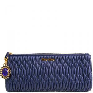 Miu Miu Blue Matelasse Leather Clutch Bag  