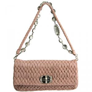 Miu Miu Beige Matelasse Nappa Leather Cristal Shoulder Bag 