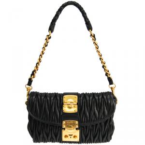 Miu Miu Black Matelasse Leather Shoulder Bag 