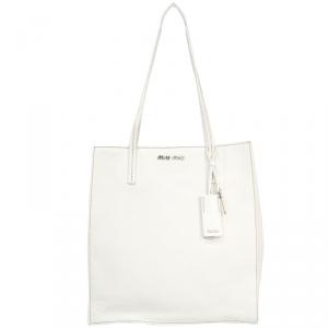 Miu Miu White Leather Madras Tote Bag