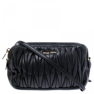 Miu Miu Black Matelasse Nappa Leather Double Zipper Crossbody Bag