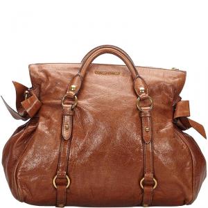 Miu Miu Brown Vitello Lux Leather Bow Bag
