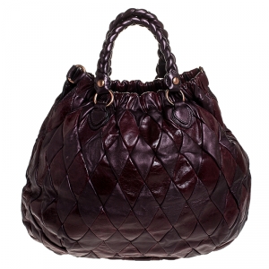 Miu Miu Maroon Patchwork Leather Harlequin Hobo