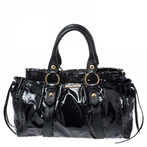 Miu Miu Black Matelasse Patent Leather Tote