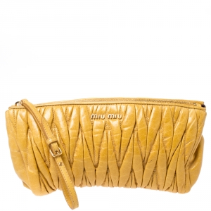Miu Miu Mustard Matelasse Leather Zip Clutch