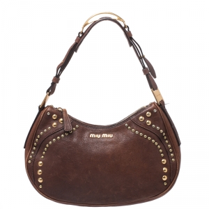 Miu Miu Brown Leather Studded Hobo