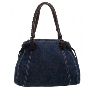 Miu Miu Blue/Brown Denim and Leather Satchel